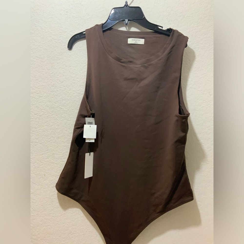 Aritzia Babaton Bodysuit Womens 2XL Sleeveless Brown High Neck NWT
